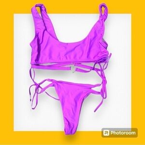 Unbranded lilac purple thongkini thong bikini medium 2 piece Metal heart